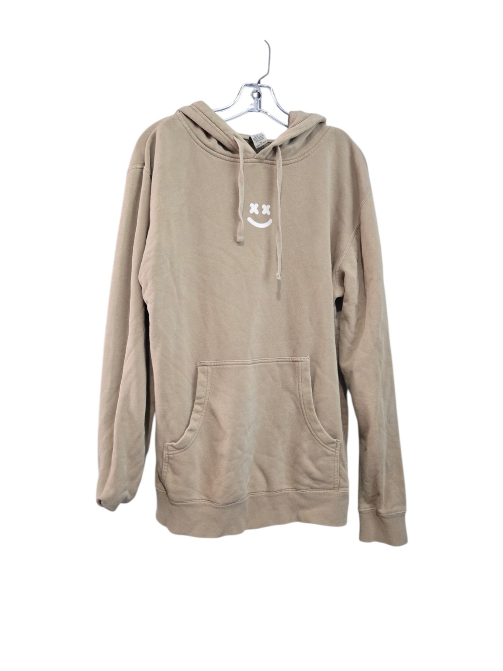 Women's Tan Hoodie with Smiley Graphic